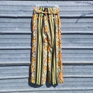 New York & Company Bold Colored Floral & Striped Palazzo Pants With Belt